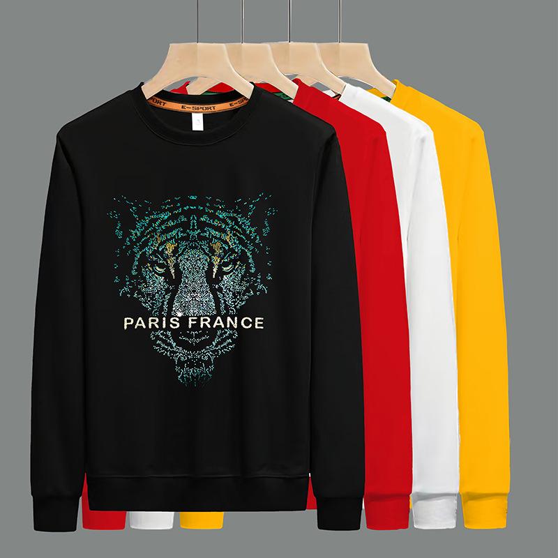 European Men's Laser Tiger Head Sweatshirt – Versatile, Trendy, Warm Fleece-Lined Pullover