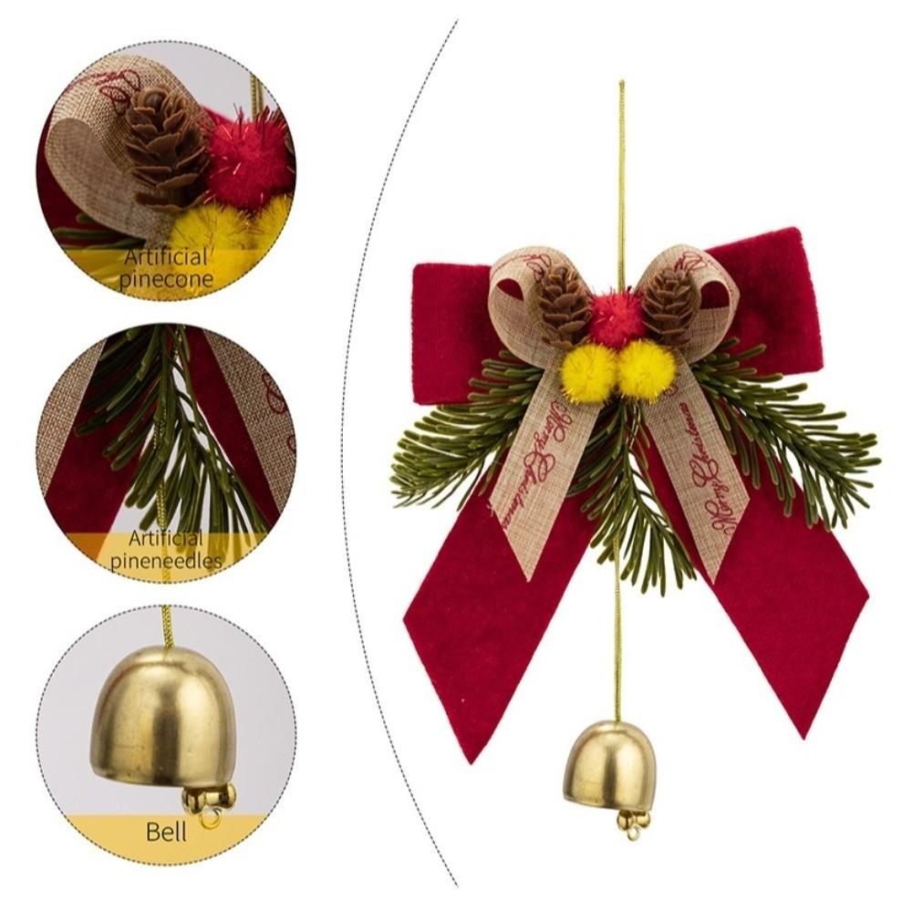 PVC Pine Needle Pinecone Christmas Tree Decor Bow with Bell Xmas Ornaments Christmas Tree