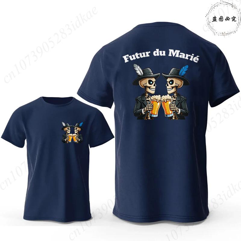 Französische Herren EVG Team Team Marié Passende T-Shirts Junggesellenabschied Bräutigam Squad Totenkopf Bier Toast Grafik Passende Freizeit-T-Shirts