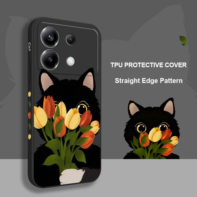 Tulip Cute Cat Phone Case For Xiaomi Poco F8 F7 X7 X6 F6 M6 M5 M5S F5 X5 F4 X4 M4 F3 M3 X3 Pro 4G 5G GT Silicone Cover