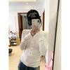 Skinny Spice Girl Single-breasted Long Sleeve Shirt Women's Spring Front Shoulder Skinny Top with White Bottom Shirt