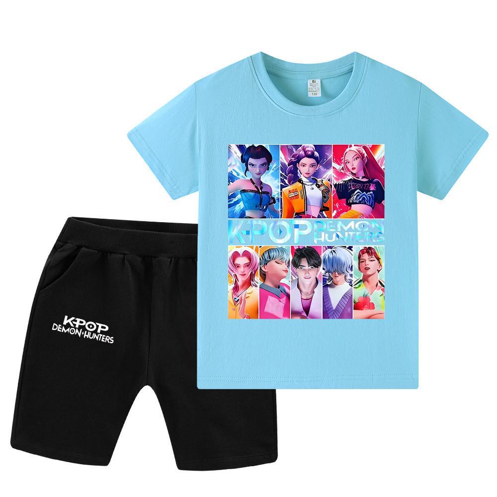 WA1230 Kids Boys Girls Kpop Rumi Zoey Mira Sajaboys Print Short Sleeves T-shirt Shorts Pants Sets