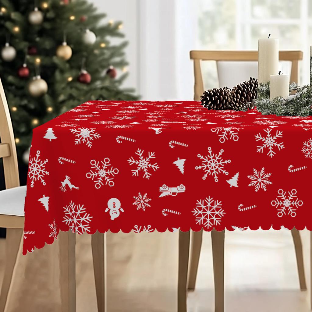 1 Stück Weihnachtliche Runde und Rechteckige Tischdecke, Verschiedene Größen, Weihnachtliche Schneeflocke Exquisite Dekorationen, Rote Tischdecke, Weihnachts-Hof T