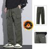 Plus Velvet Pants Men's Winter Thickened Warm Outer Wear Assault Pants Loose Straight Sports Elastic Waist Casual Overalls