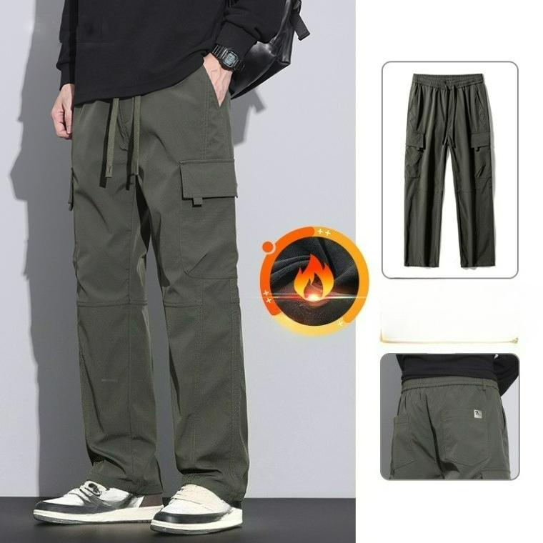 Plus Velvet Pants Men's Winter Thickened Warm Outer Wear Assault Pants Loose Straight Sports Elastic Waist Casual Overalls