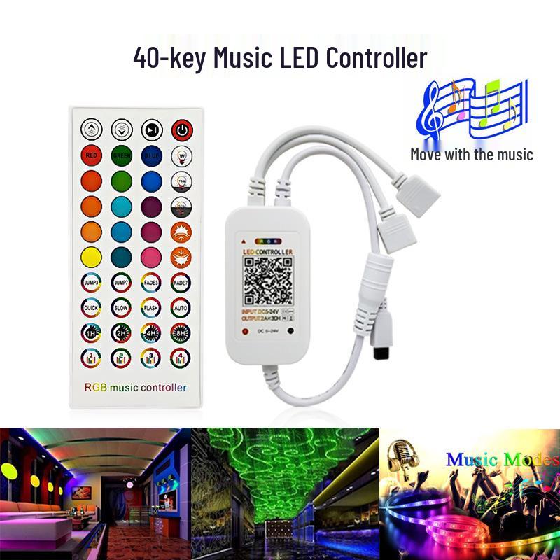 40-Key Infrared LED Bluetooth RGB Music Light Strip Controller, App-Controlled, Dual Connection