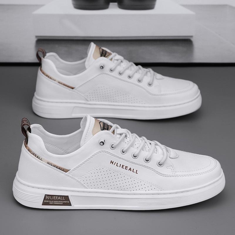 

Мужские 2025 Весна Дышащие Слипоны Белая Кожа Нескользящая Спортивная Обувь 44 коричневый/белый