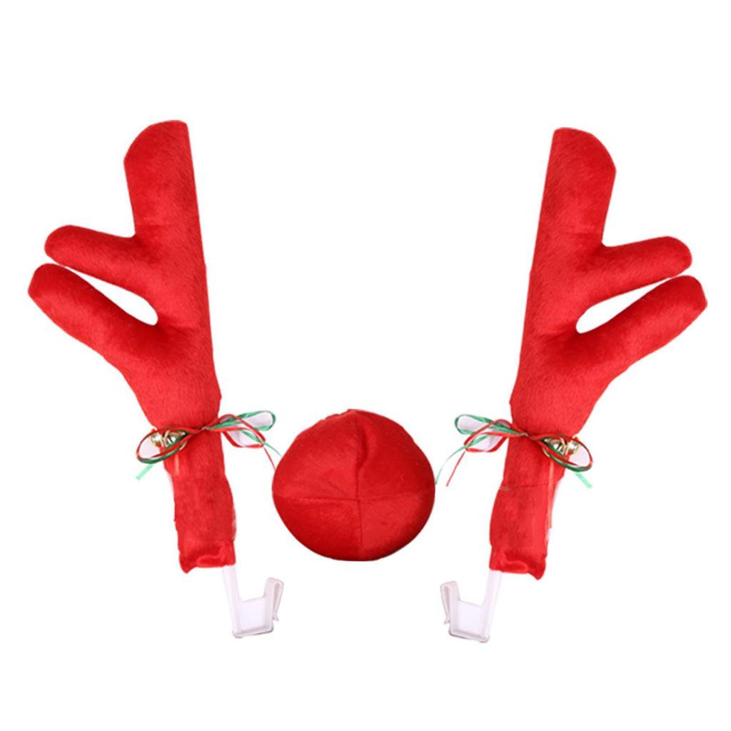 Generic Car Reindeer Antler Kit with Red Nose Decorative Vehicle Decor Easy to Install Christmas Decorations Auto Accessories