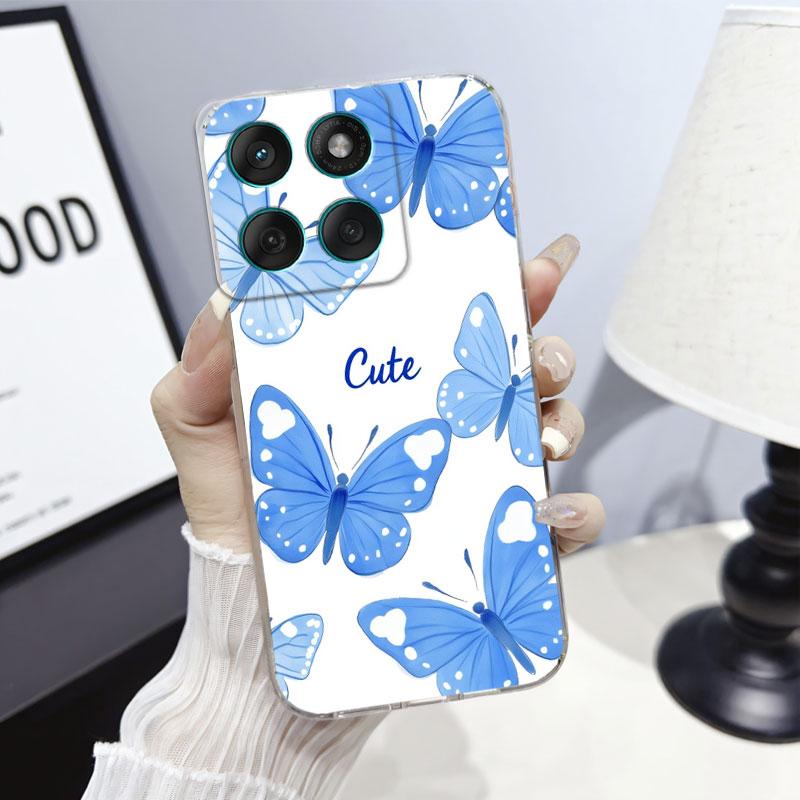 Phone Case For Moto Edge 60 Fusion Case Protect Cover For Motorola Moto Edge 60 Marble Butterfly Print Clear Soft Silicone Funda