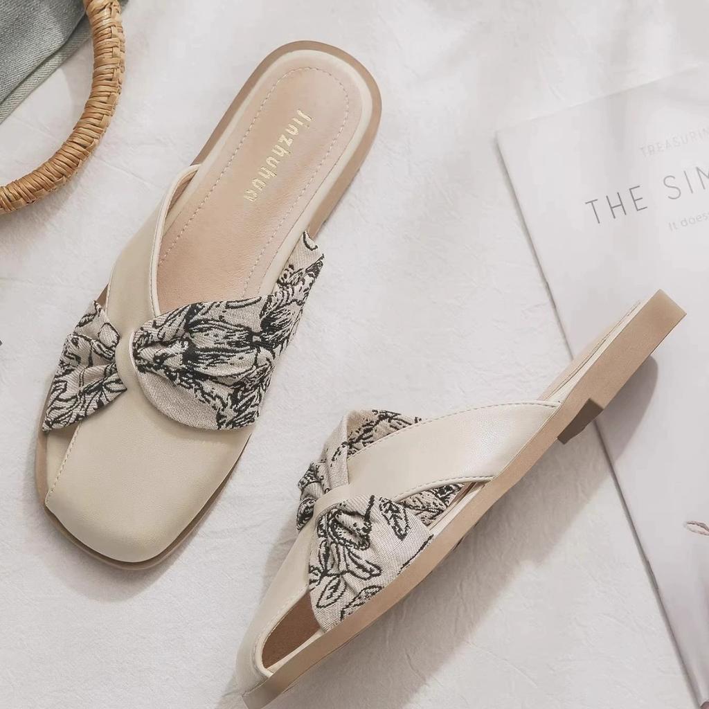 Sheepskin version~ Gentle heelless lazy person with one foot pedal flat-bottomed temperament bag head half slippers female summer