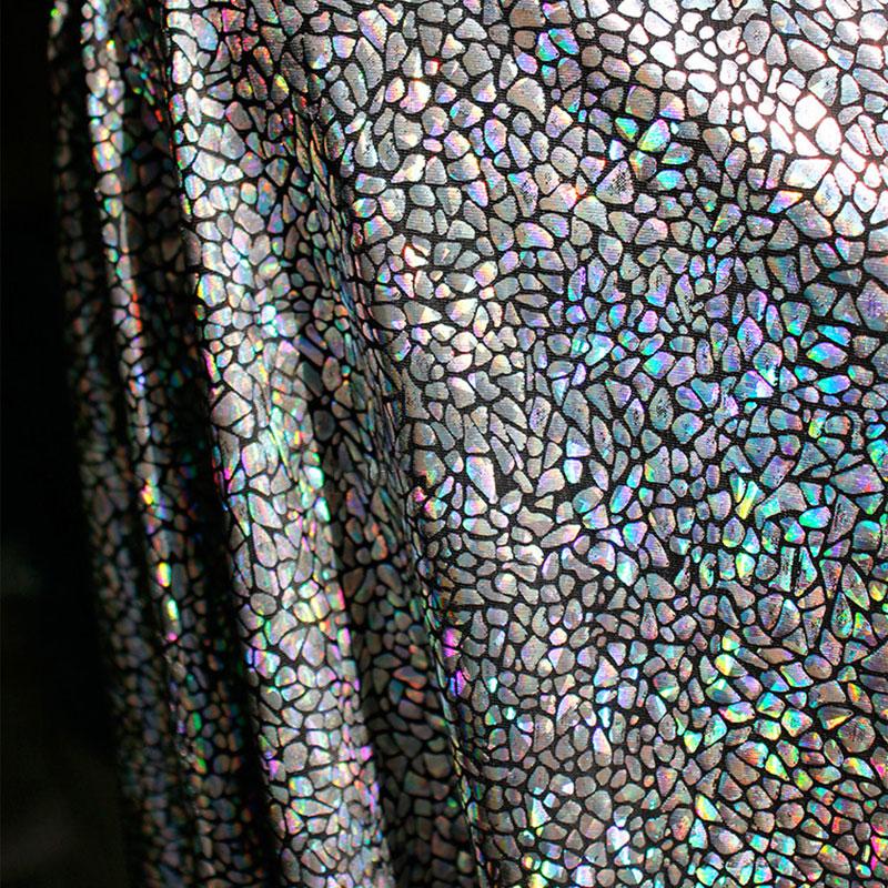Irisierendes Laserbeschichtetes Gewebe Vierseitig Elastisches Glänzendes Gewebe DIY Nähen Rock Kleid Kleidung Badeanzug Bühnenhintergrund