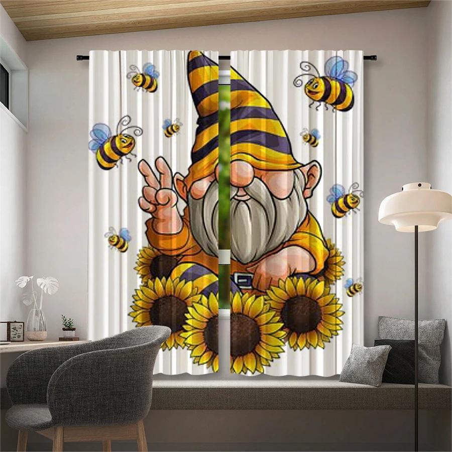 Santa Claus Dwarf Print Curtains Christmas Decorations Bedroom Living Room Home Decoration Curtain Polyester Perfect For Sitting