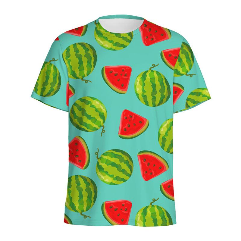 Summer Round Neck 3D Watermelon Pattern Print Top Fashionable Casual Short Sleeved Men's T-shirts