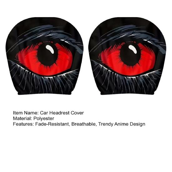2 Pcs Red Demon Eye Headrest Covers Car Pillow Cases Washable Breathable Decor