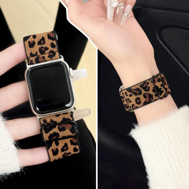 Leopard Nylon Strap for Apple Watch Band Ultra 2 49mm 46 45 44 42 41 40 38mm Elastic Bracelet iWatch Series 10 9 8 7 SE 6 5 4 3