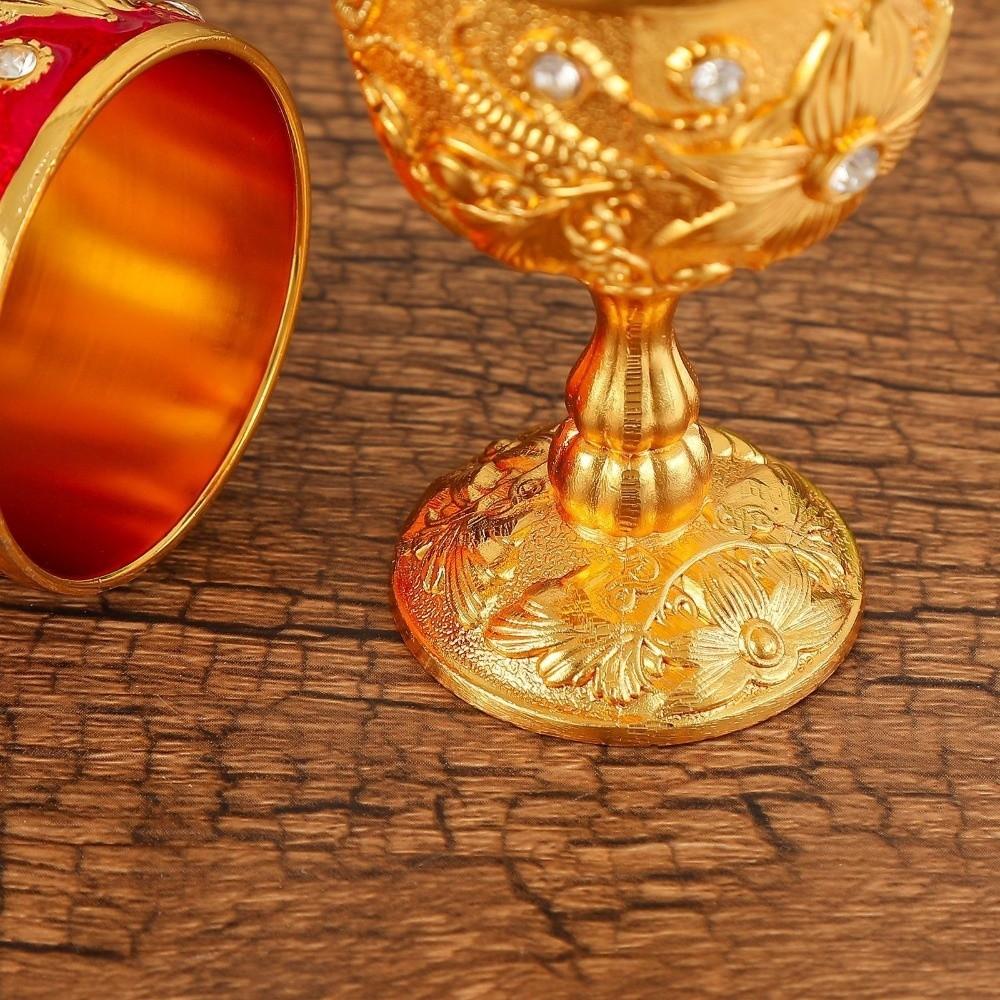 Flower Embossed Metal Chalice Goblet Rhinestone Decorative Vintage Wine Cup European Style Medieval Vodka Champagne Liqueur Cup