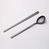 Korean Stainless Steel Spoon Chopstick Set, Restaurant Hotel Golden Spoon Solid Flat Chopsticks