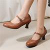 Fashion 2025 Spring Vintage PU Leather Women's Shoes Rome Style Splice Pointed Toe Ankle Strap Buckle Ladies High Pumps Plus Size 32-48