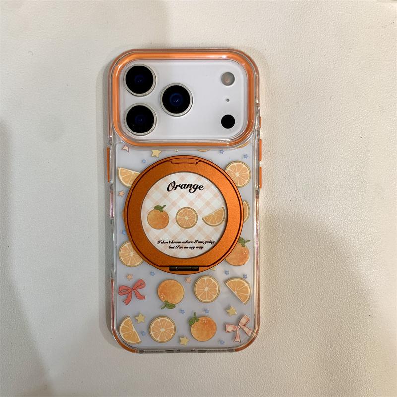 

Cute Fruit Print Magnetic Air Cushion Phone Case For iPhone 17 Pro 16 15 14 Pro Max with 360° Stand Shockproof Cover Girl For iPhone 17ProMax