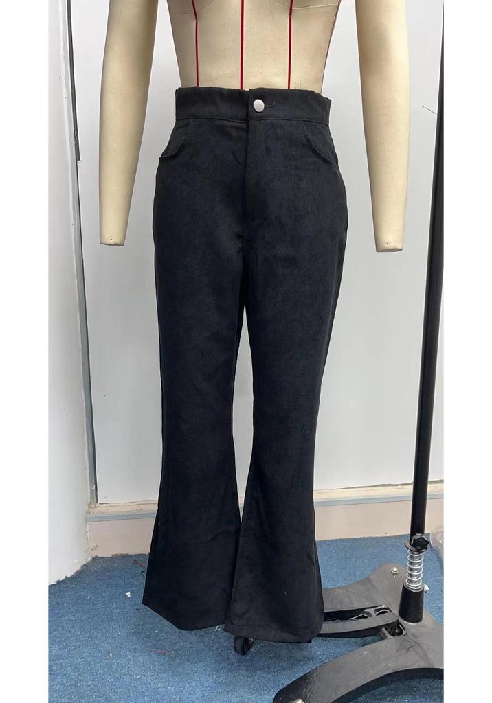 2025 Winter Women's High Waist Flare Corduroy Pants - Solid Color, Elegant and Casual Style