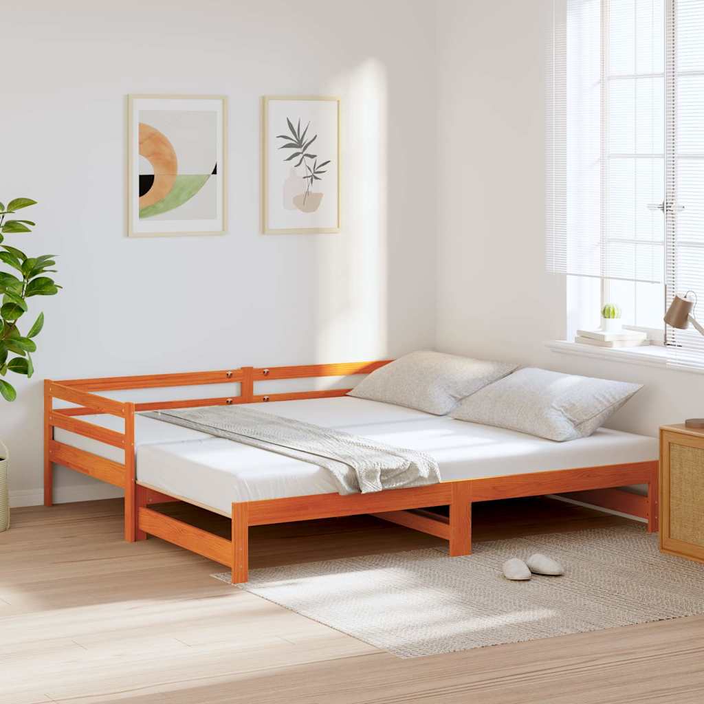 Daybed Extendable Wax Brown 80 x 200 cm Solid Pine Wood