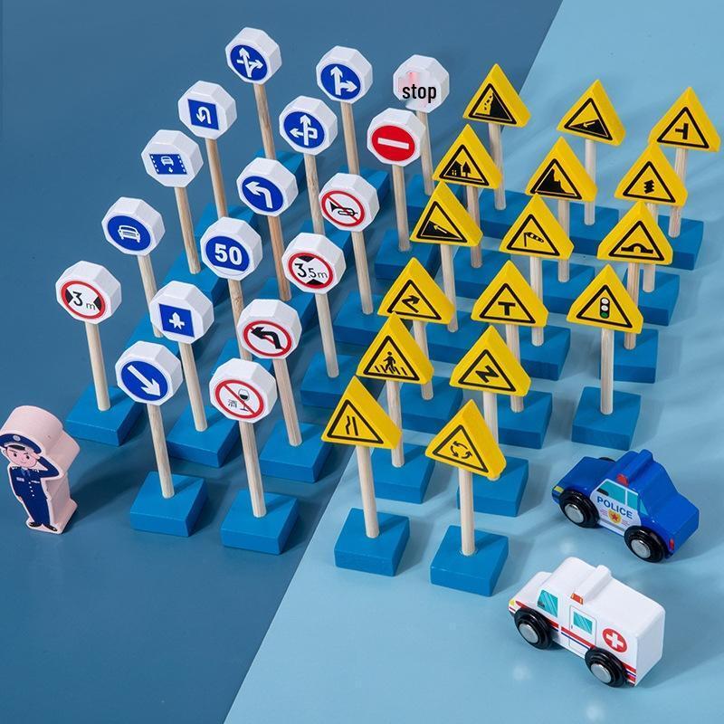 Children's Traffic Signs and Road Barrier Toy Set