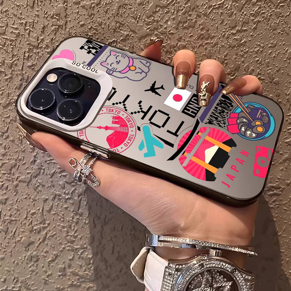 Japan Plane Travel Ticket Phone Case For iPhone 16 15 14 13 12 11 Plus Pro Max Multicolor Aurora Laser Shockproof Funda Cover
