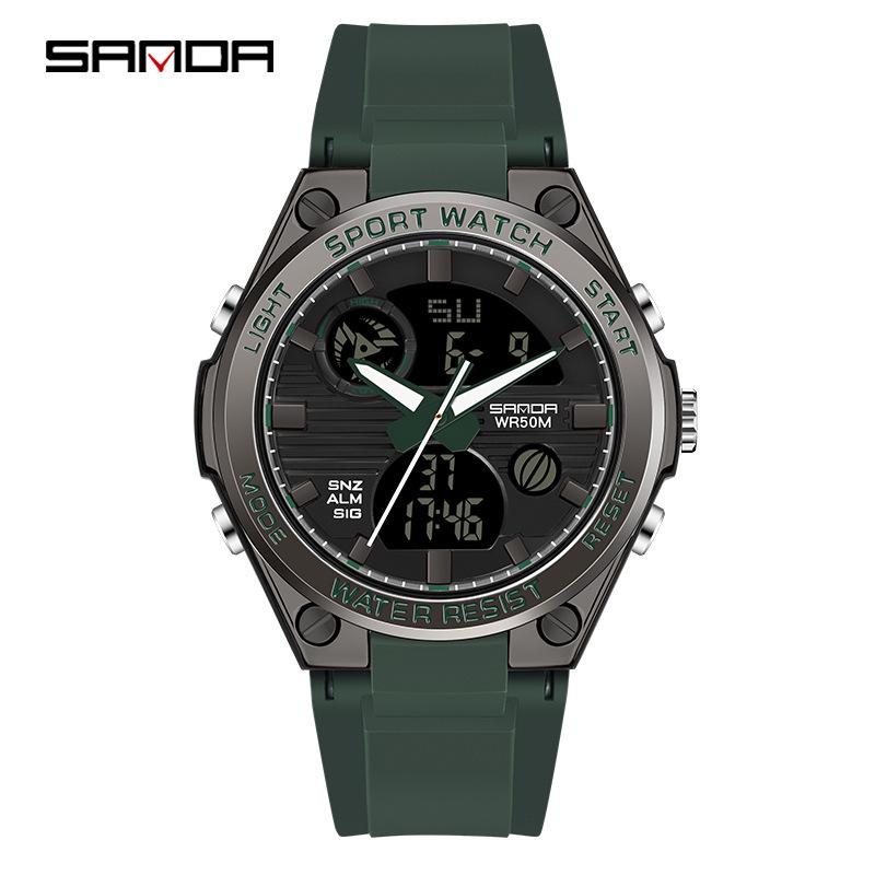 Sanda Trendy Waterproof Sports Watch - Minimalist Design with Dual Display for Students
