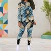 Women Plus Size Two Piece Set Round Neck Long Sleeve Black Gold Printed Top Fitted Pants