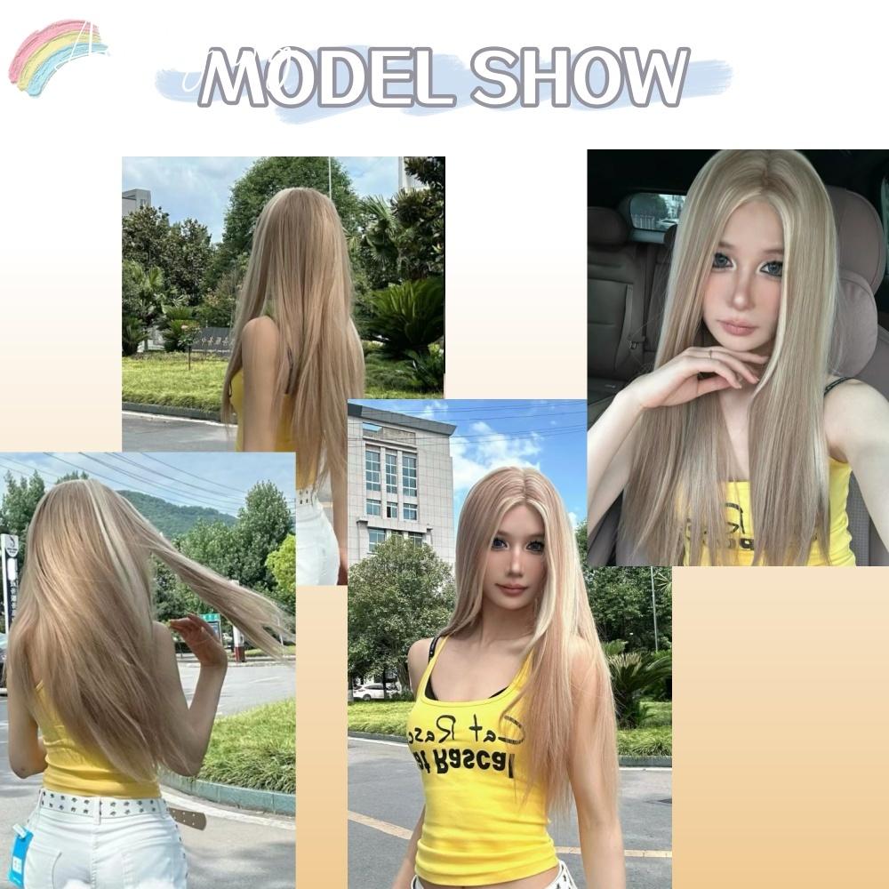 Blond peruka dla kobiet Długa prosta blond brązowa peruka Azjatycka amerykańska koronkowy przód Syntetyczna peruka do codziennego użytku Cosplay Ombre Peluca