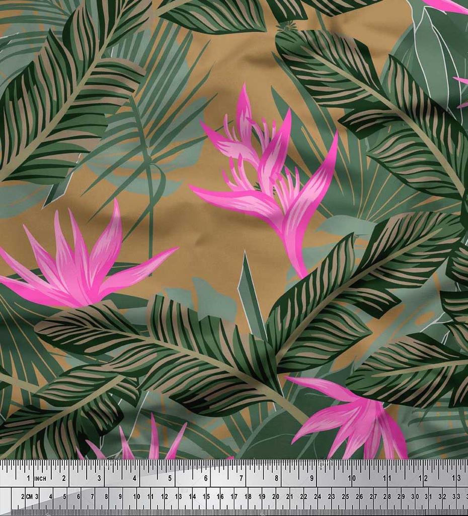 Soimoi Japan Crepe Satin Stoff Blomster & Blader Tropisk Stoff Prints etter meter 42 tommer