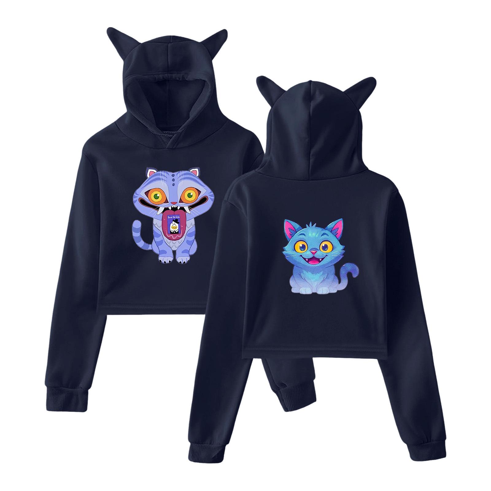 

Kpop Охотник на демонов Милый тигр Кроп-топы Женская толстовка Длинный рукав Модная толстовка для девочек XS темно-синий