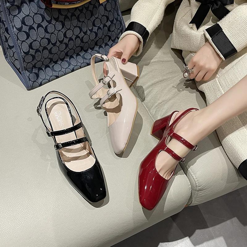 Fashion Mary Jane Shoes Women's 2025 Summer New Square Head Shallow Mouth Thick Heel Non-slip Fashion All-match Retro High-heeled Shoes