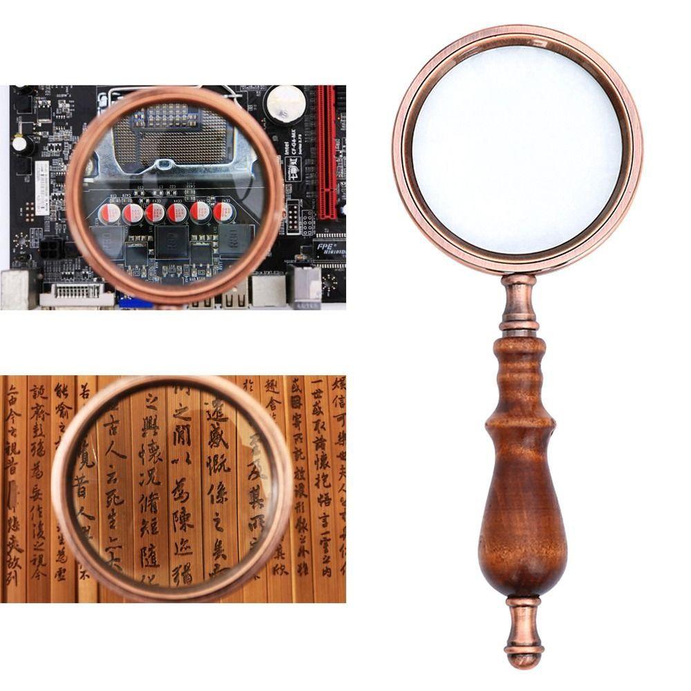 Wooden Handle 10X Microscope Reading Jewelry Magnifiers Vintage Magnifying Glass Handheld