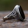 New  Turkey Retro Ring Geometric Black Zircon Stone For Anniversary Party Wedding Men's Anels Totem Luxury Jewelry