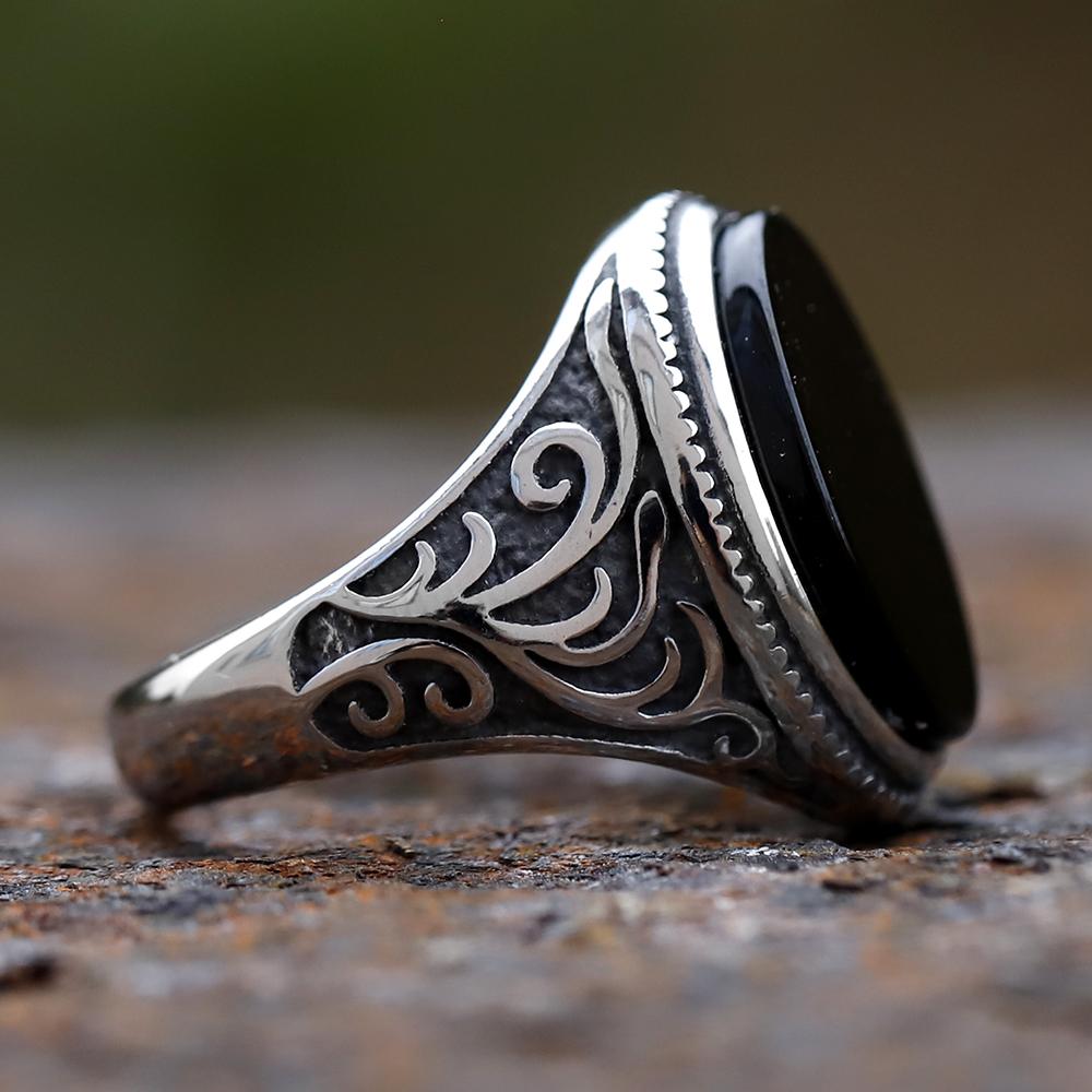 New  Turkey Retro Ring Geometric Black Zircon Stone For Anniversary Party Wedding Men's Anels Totem Luxury Jewelry