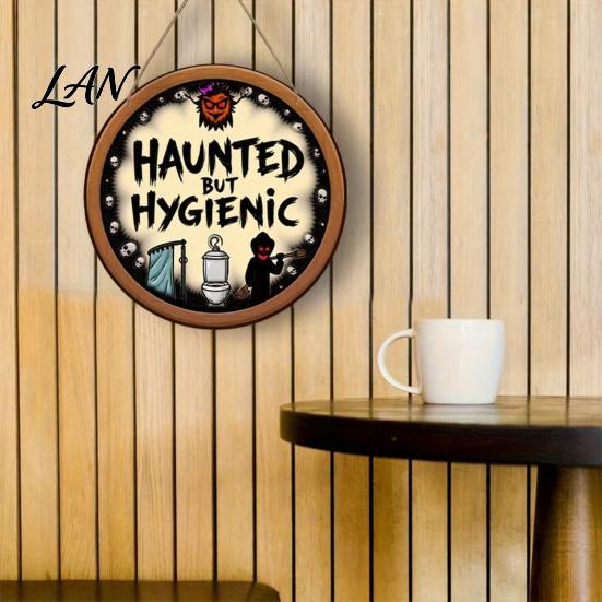Unique Bathroom Wall Art Halloween Hanging Ornaments, Creative Ghost Wooden Decorative Plaque Sign, Sign for Restroom Wood Door