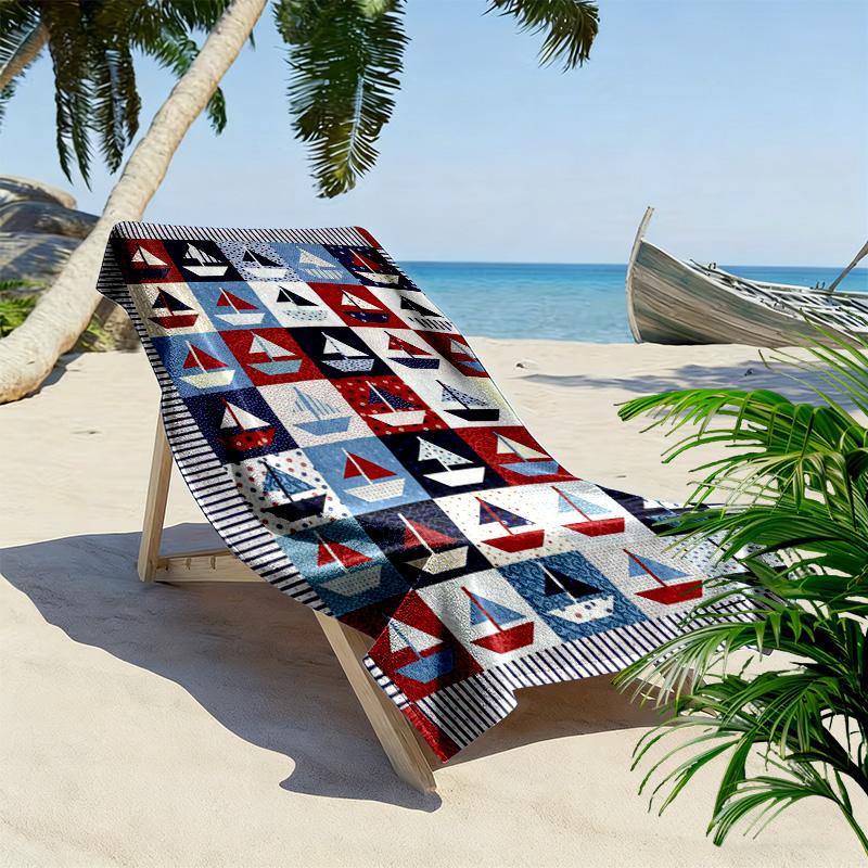Nautical Theme Print Beach Towel, Large Soft Quick Dry Towel for Beach Camping Swimming