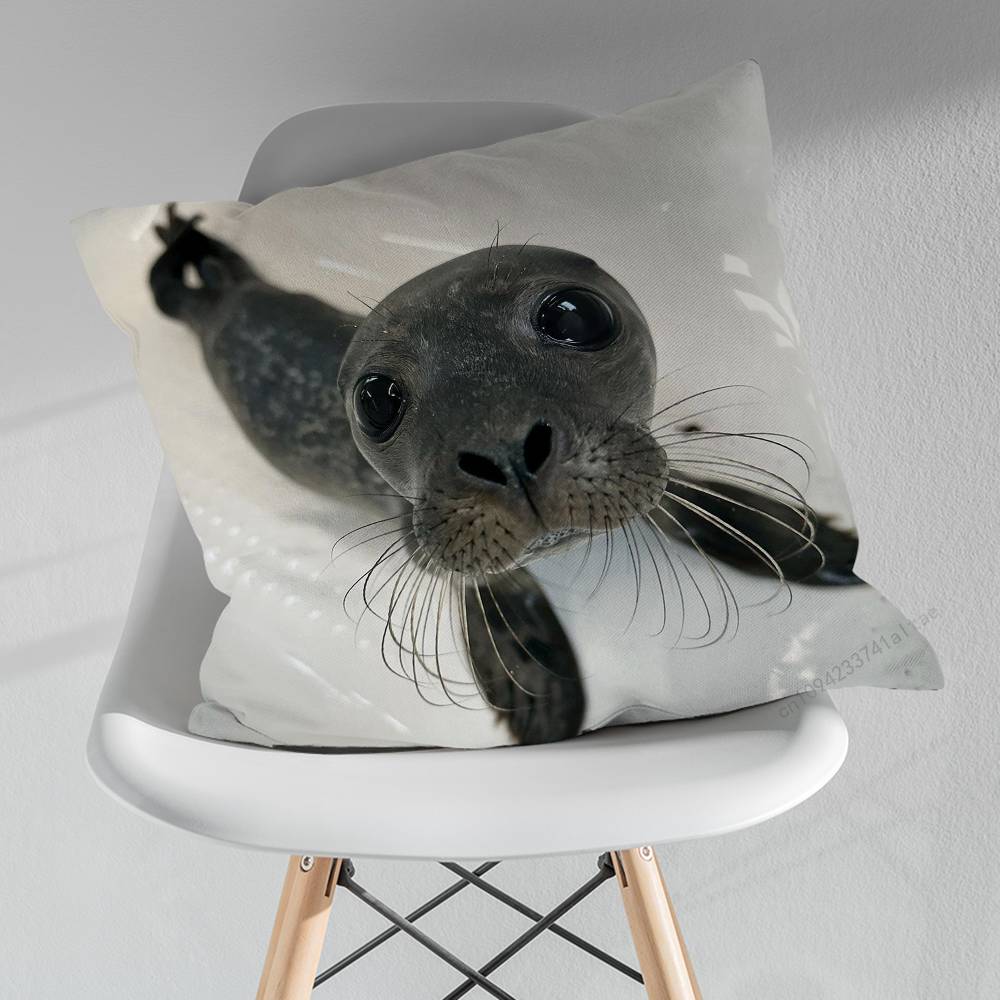 Cute Funny Animal Seal Sea Pillowcase for Sofa Room Office Decor Printing  Merchandise AllMatch Cushion Cover