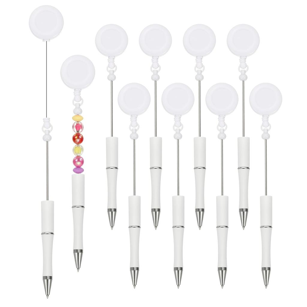 PATIKIL 10pcs Beaded Pens Retractable Badge Reel Beaded Pens Bulk Beaded Ballpoint Pens Black Ink for DIY Making Office Worker Waitress Writing