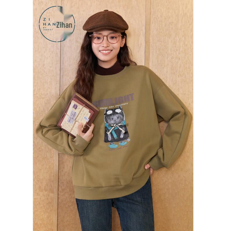 ZIHAN Women s Winter Graphic Print Plush Lined Sweatshirt M