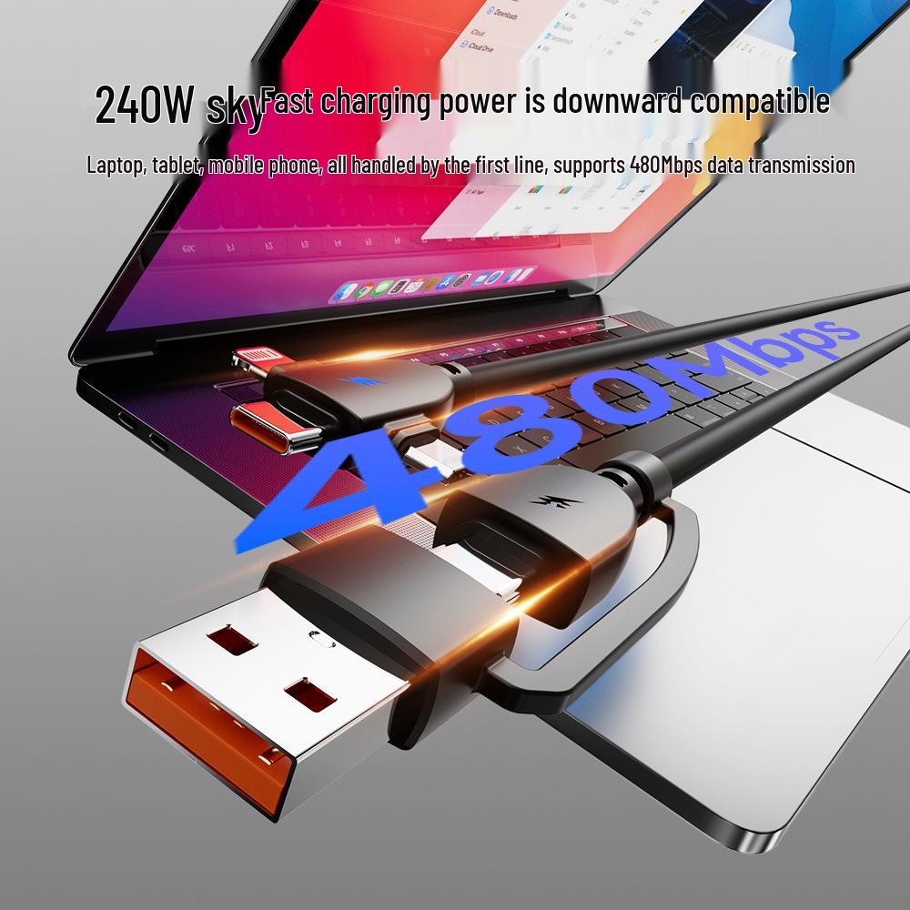 240W 5-in-1 Liquid Silicone Fast Charging Cable for iPhone 17 & Android
