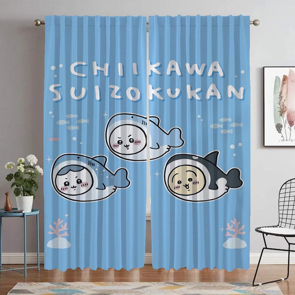 Chiikawas Blackout Curtains for Living Room Curtain Halloween Decoration Kitchen Curtains 2 Pieces Tulle for Bedroom Partition
