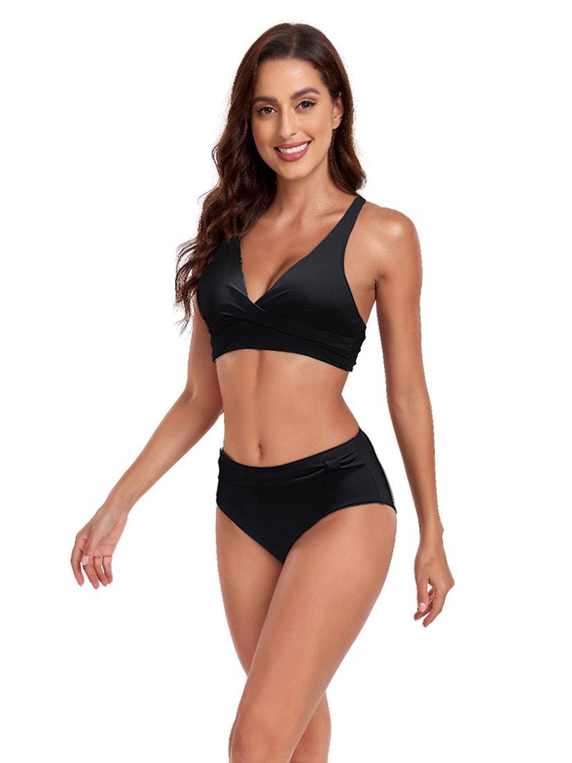 

2024 Купальник бикини с принтом и перекрестной высокой талией Medium чёрный