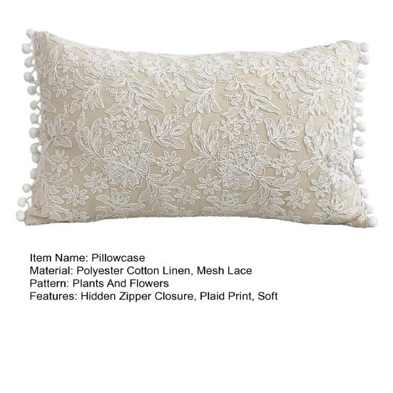 Pillowcase Floral Embroidery French Style Hidden Zipper Square Shape Living Room Bedroom