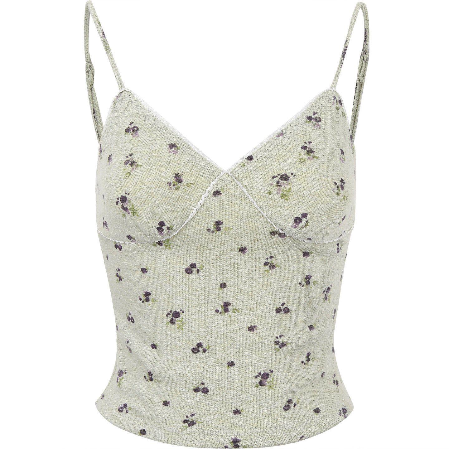 Korean-Style Early Spring Green Floral Camisole Tank Dress Set for Women - 2026. S