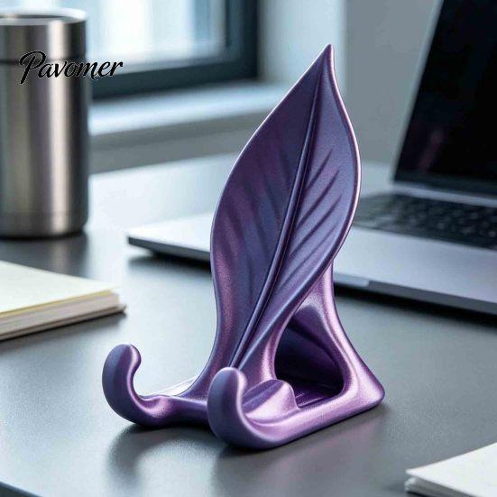 Cute Desk Gadgets Leaf Shaped Phone Stand, 3D Printed Mobile Holder with Double Small Stand for Home Hook Support, Creative Hands Free Video