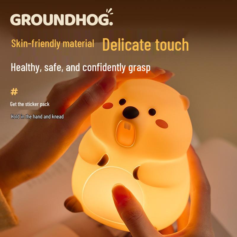 Rechargeable Groundhog LED Night Light - Silicone Pat Lamp for Bedside