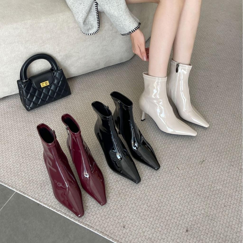 Autumn new square head high-heeled short boots are not tired after standing for a long time, zipper Martin boots commuter thin boots women