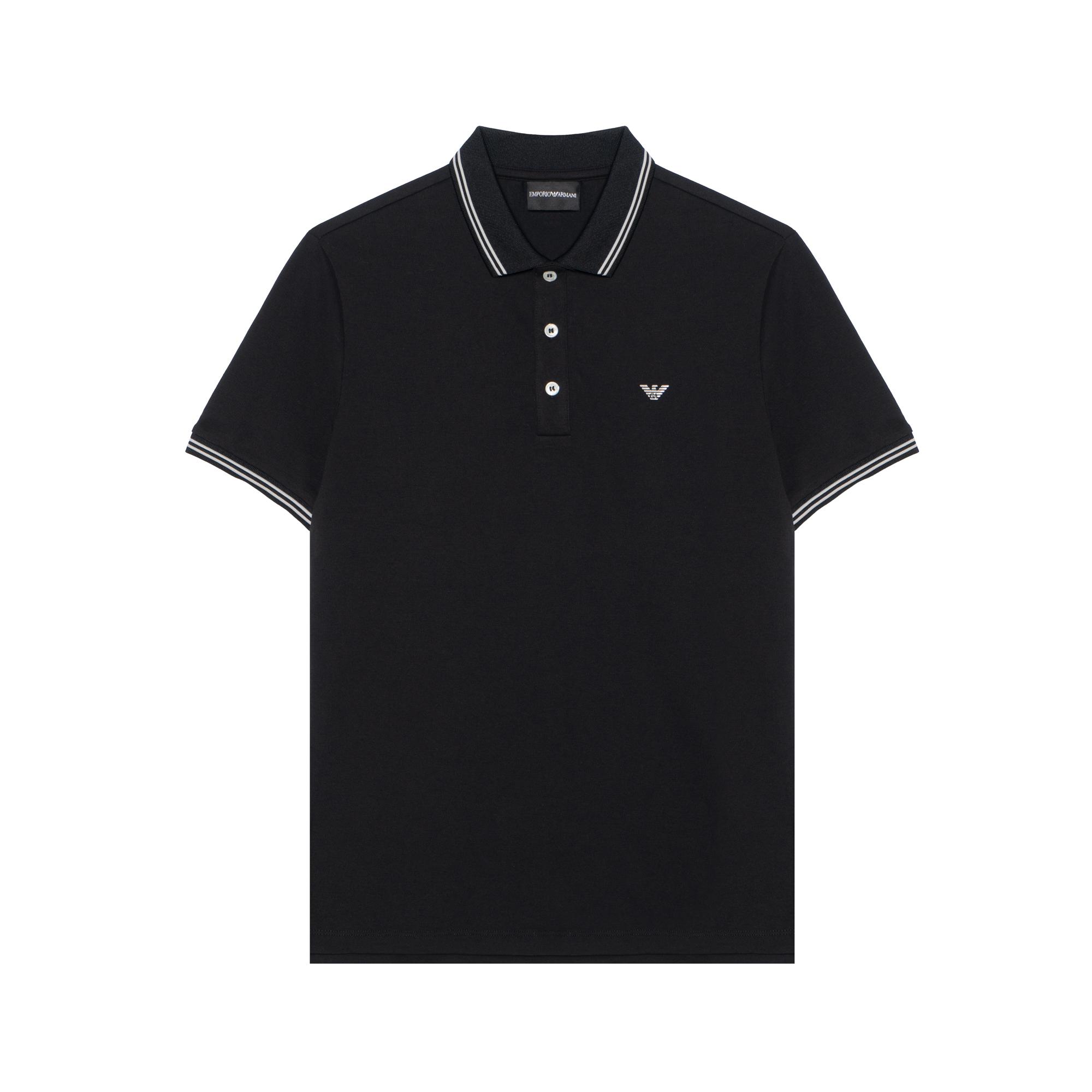 Emporio Armani Effen Kleur Gestreept Casual Korte Mouw Polo Shirt Heren tops Zwart 8N1F30-1JPTZ-0999 M